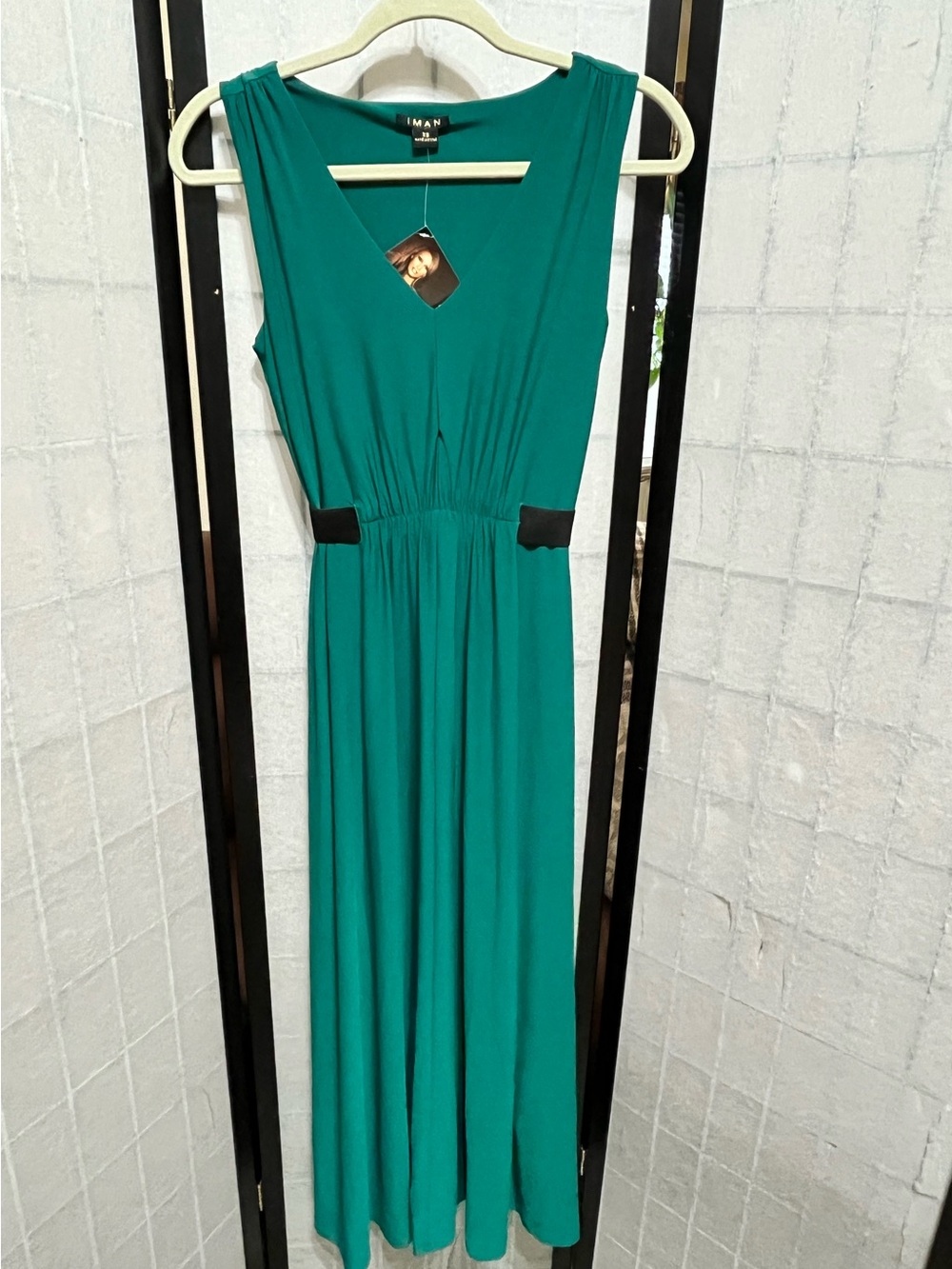 IMAN Emerald Green Sleeveless V-Neck Maxi Dress size XS